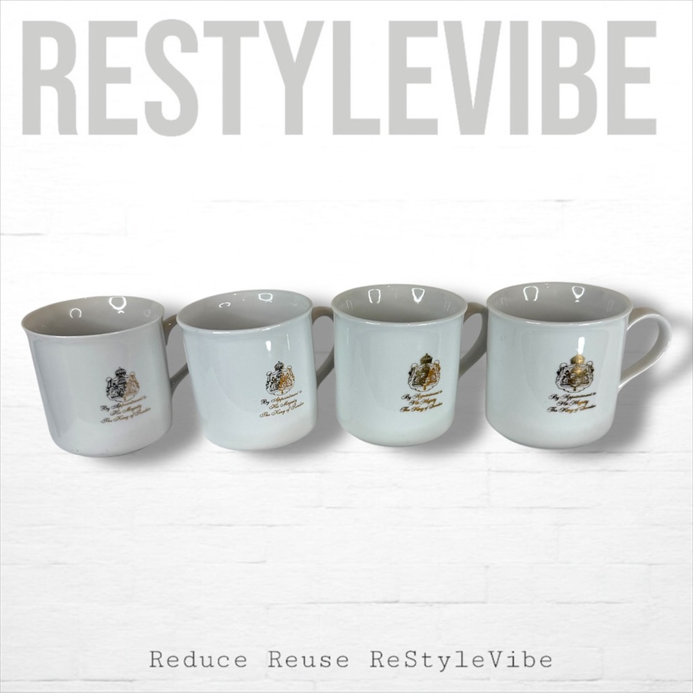 GEVALIA KAFFE Set Of 4 Mugs Coffee Cups Appointment Majesty King Sweden VINTAGE